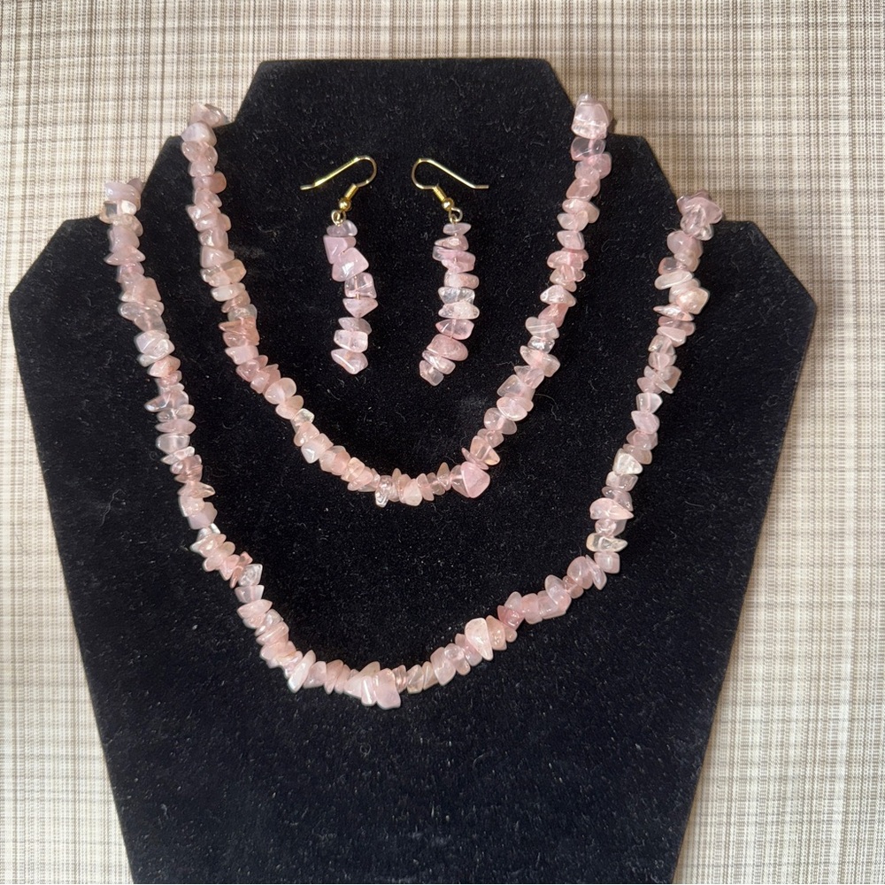 Rose Quartz Necklace and Earring Set